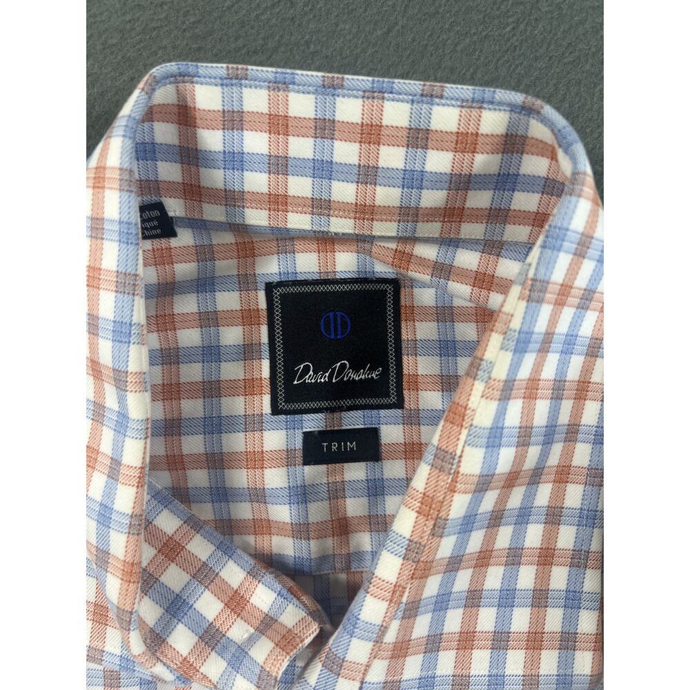 David Donahue Men's Light Blue Orange Plaid Button Down Shirt Size 16.5 - 36/37 - Picture 3 of 6
